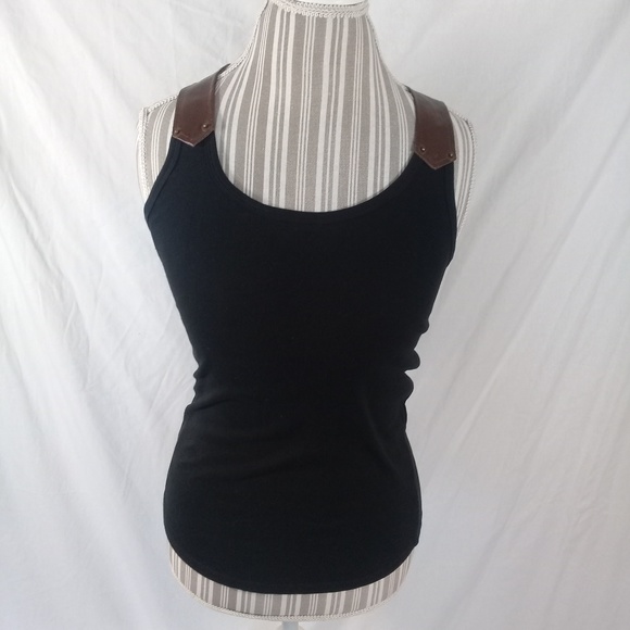New!Black tank with faux leather straps M/L - Picture 1 of 3